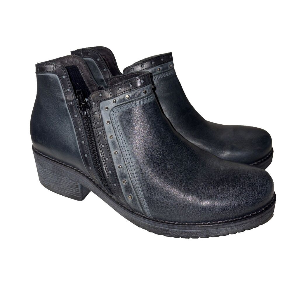 Naot Women's Meditate Boot Navy Blue Leather Block Heel Zip Bootie EU 39 8